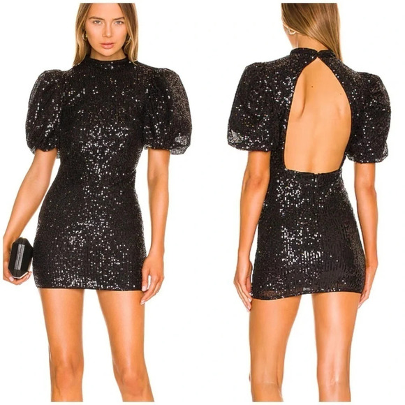 CAMILA COELHO Cassie Mini Glitter Black Dress SZ M - Picture 10 of 11